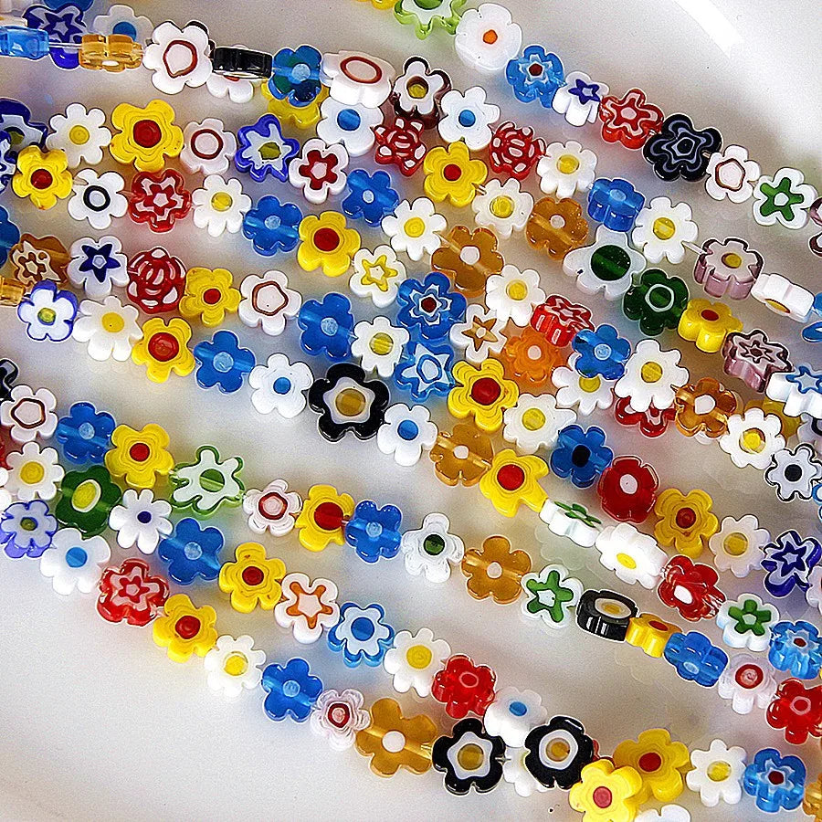 Hot Sale Millefiori Glass Bead Flower Strands Flower Shape Loose Beads DIY  Handmade Earrings Bracelet Necklace Accessories