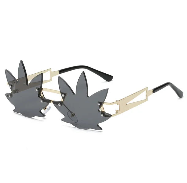 2020 Trendy Designer Steampunk Rimless Women Leaf Shape Weed Sunglasses