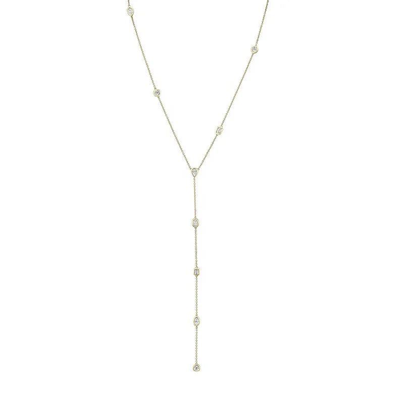 Wholesale Custom Chain Zircon Unique Trendy Luxury 925 Sterling Silver Bezel Droplet Lariat Fine Jewelry Necklaces for Women
