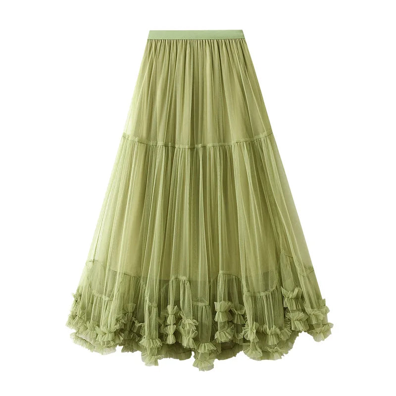 Boutique Wholesale 2026 Autumn New Oversized Hem Design Fashionable Mesh Sweet A-line Women's Skirt