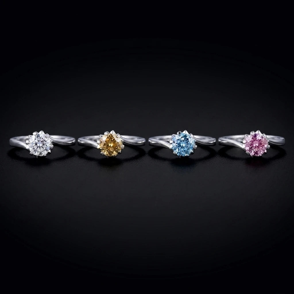 S925 Sterling Silver Colorful Vvs D Color Moissanite Diamond Ring 1 Carat Six Claw Snowflake for Women Wedding Band