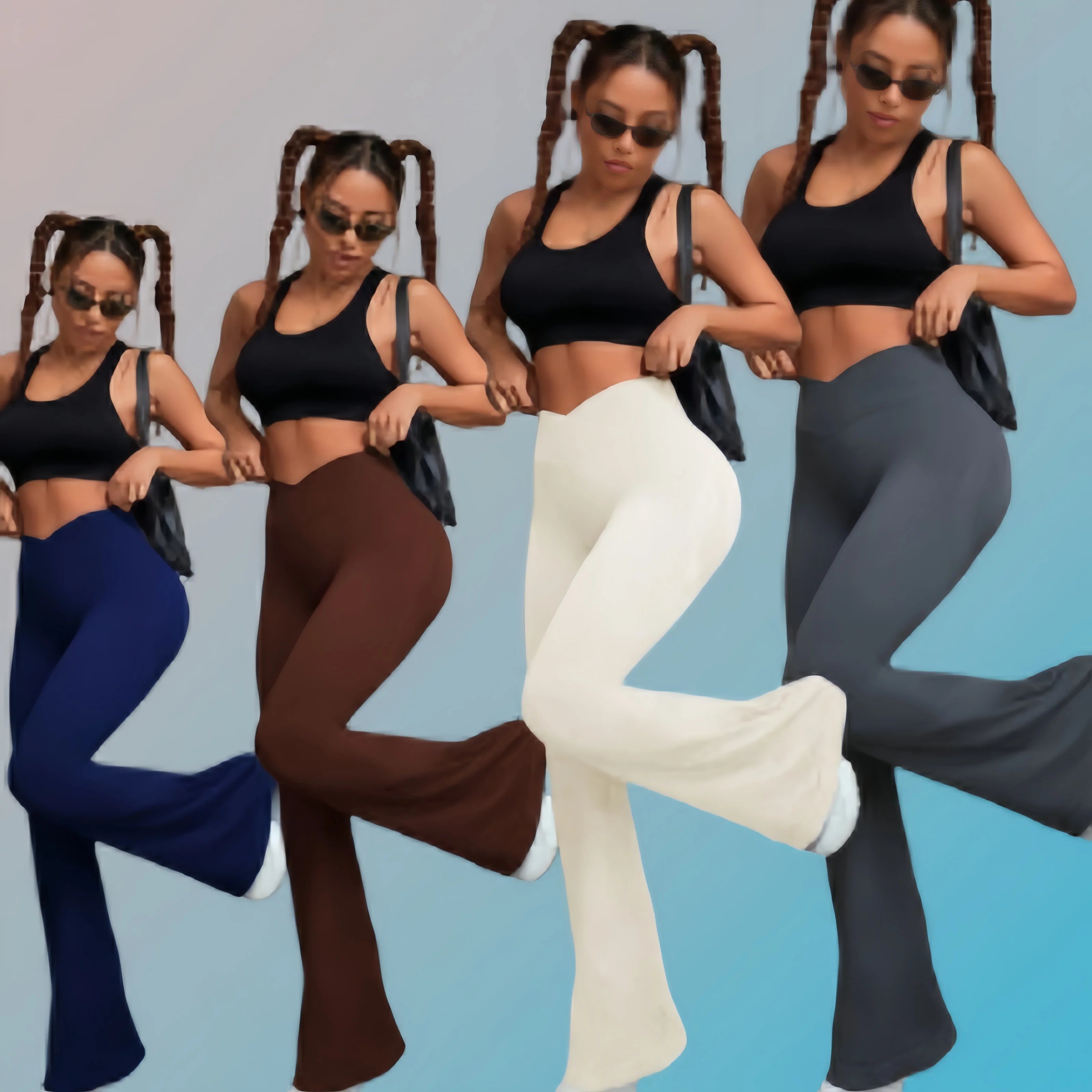 Hot Sale Waist Peach Buttocks Seamless Yoga Flared Leggings Threaded Gym Fitness Pants Sports Trousers Leggings Women