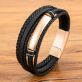 QIKU Trendy Multilayer Braided Men Leather Bracelet Stainless Steel Magnetic Clasp Three Colors Charm Bangles Jewelry Wholesale