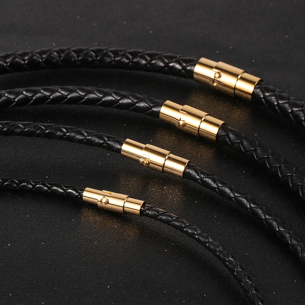 Nabest Custom Size Wholesale Bulk Simple 3/4/5/6mm Thin Black Necklace Genuine Leather Necklace for Men Cord Chain Necklace