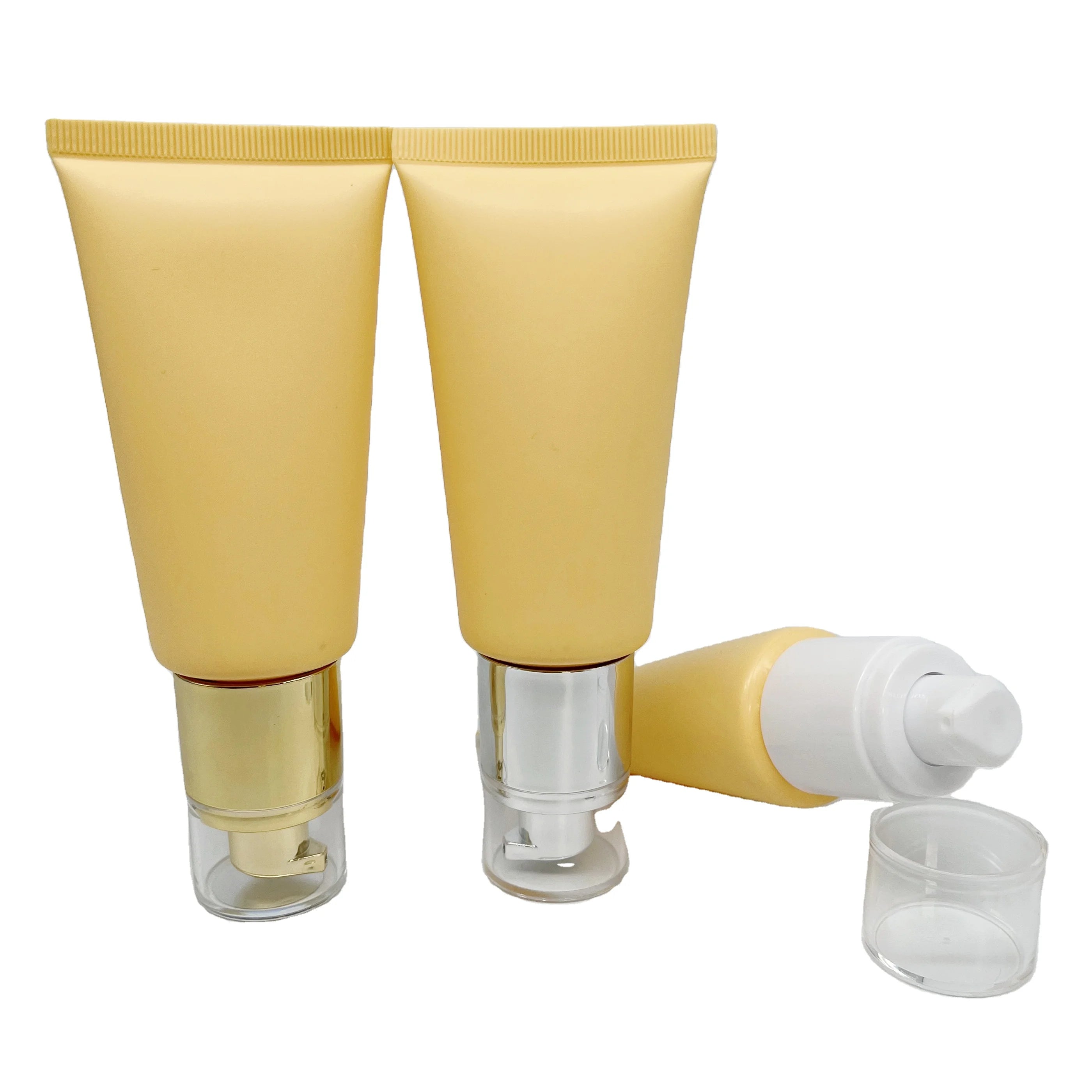 Eco Friendly Biodegradable Wheat Straw Cream Lotion Cosmetic Packaging Tubes Pump Silver Head for Concealing 50g Isolating Cream