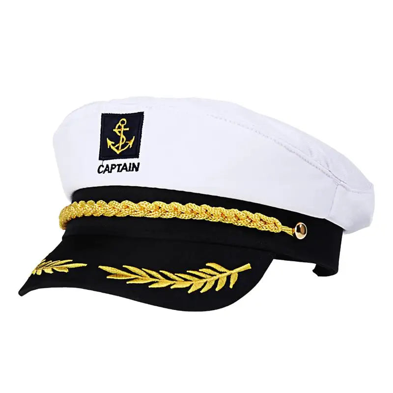 Adult Striped Navy Admiral Captain Costume Hat for Yacht Boat or Ship Outdoor Scenes