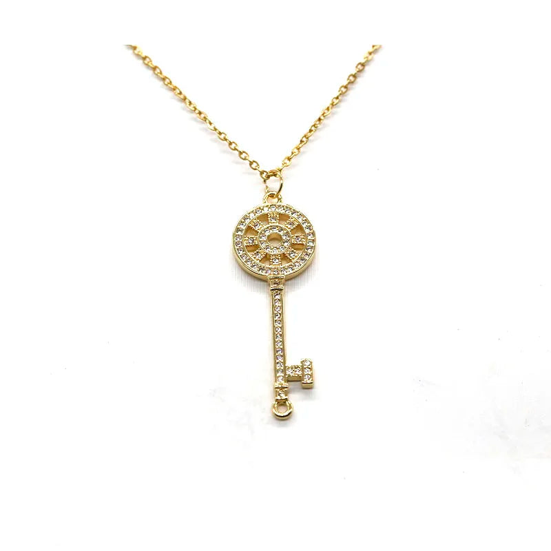 Wholesale 2023 New Design Brass Jewelry Key Shape Pendant Micro Mosaic Zircon Pendant Necklace Accessories for Jewelry Making