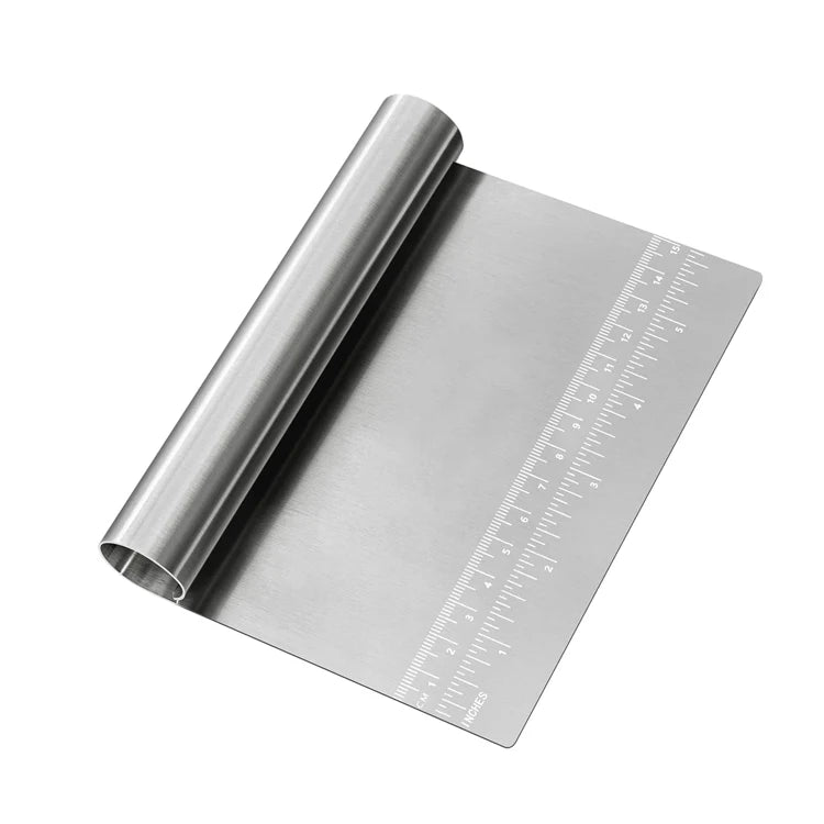 Pro Dough Pastry Scraper Cutter Chopper 430 Stainless Steel Mirror Polished with Measuring Scale Multipurpose Cake Pizza Cutter