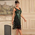 Women Plus Size 1920s Flapper Dress Vintage V-Neck Sleeveless Peacock Embroidery Great Gatsby Dress Sequin Fringe Cocktail Dress