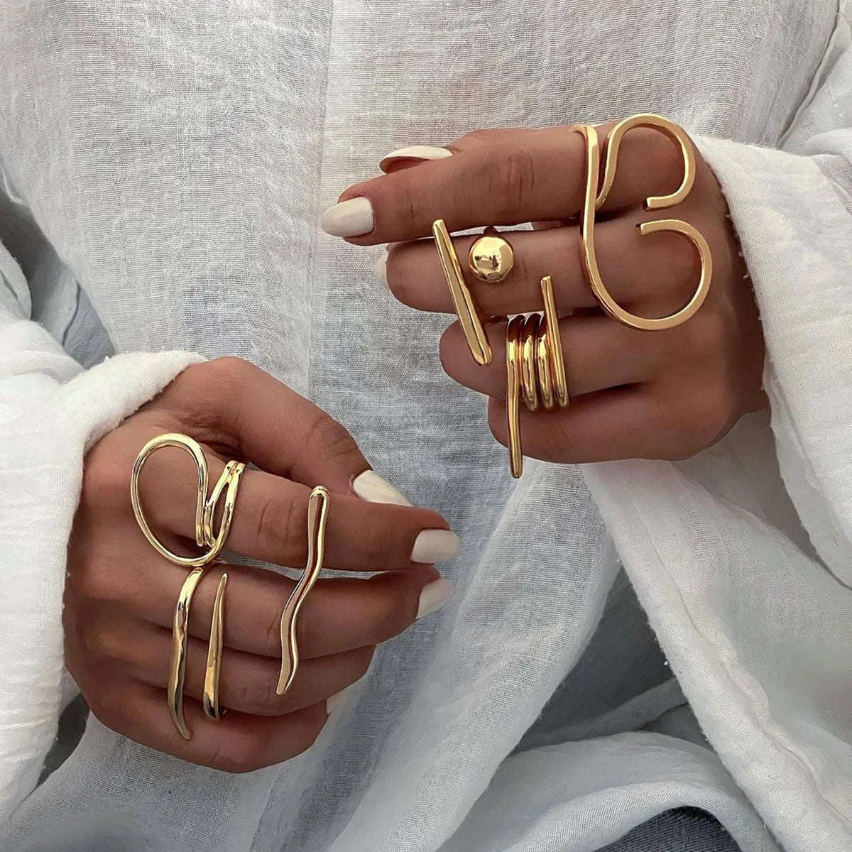 Ilona Unique Design Open Ring for Women 18k Gold Plated Geometric Minimalist Stainless Steel for Wedding or Gift
