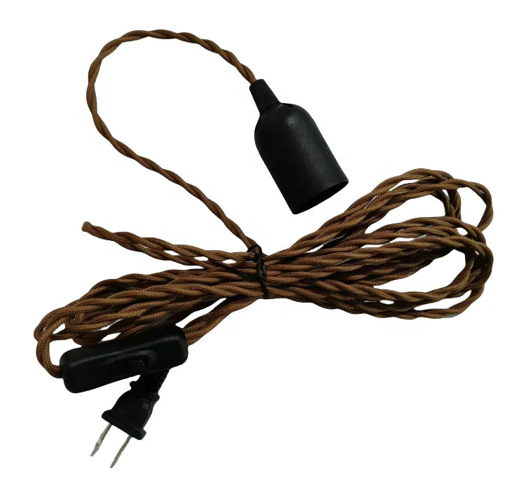 US Plug and Switch Fabric Covered Lamp Cord Twisted Cloth Covered Wire with Screw Style