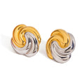 Trendy Chunky 18K Gold Plated Stainless Steel Knot Stud Earrings for Women Daily Wearing Two Tone Left and Right Design