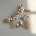 SLBRIDAL Handmade Alloy Leaf Crystal Rhinestones Porcelain Flower Pearls Bridal Hair Comb Wedding Hair Accessories Women Jewelry