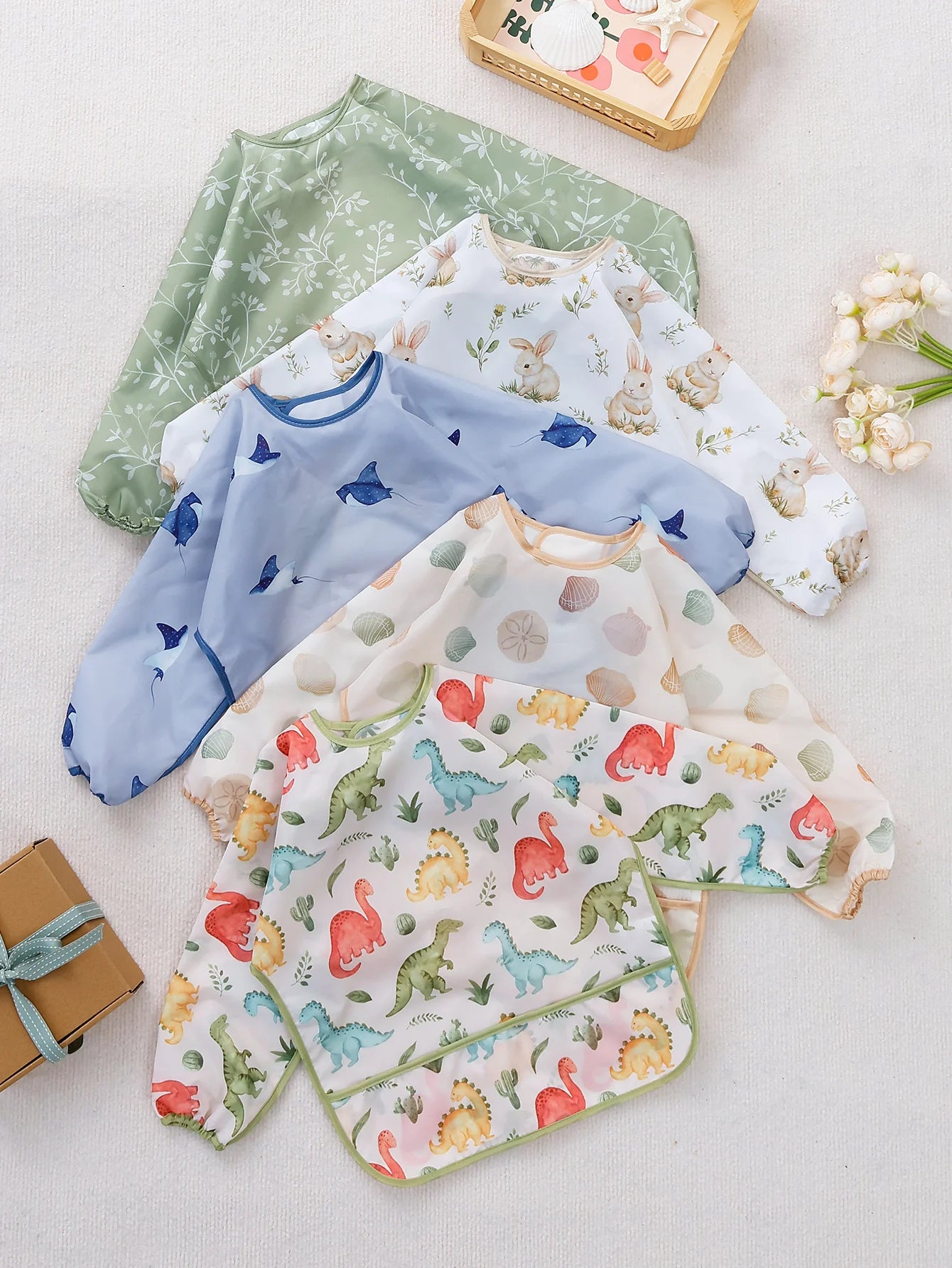 Long Sleeve Baby Bib Children's Feeding Eating Coverall Clothing Apron Waterproof Smock 100% Polyester Eco-Friendly