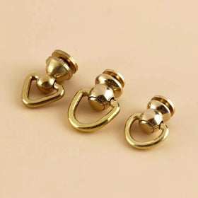 Brass D Ring with Screw Studs Ball Post Rivet with D Ring Screwback Round Head Nail Swivel Rotate Head for Bag Anchor Connection