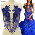 WDP-297 Beautiful Jewel Shoulder Flowers Rhinestones Crystal Fringes Diamond Embroidery Patch Applique for Gown