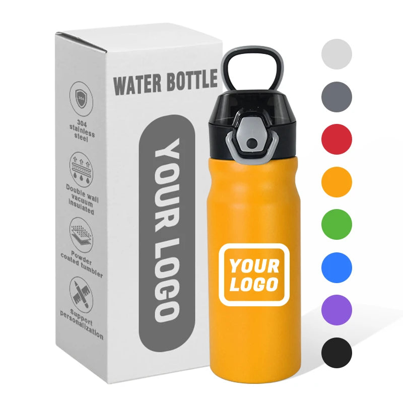 New Design OEM Custom 620ml Stainless Steel Double Wall Insulated Flip Top Straw Lid Water Bottle Powder Coated Portable Tumbler