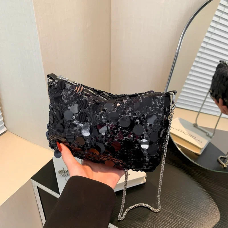 Sequined Retro Women Small Square Shoulder Bags Fashionable Personality Ladies Messenger Bag Elegant Texture Female Handbag