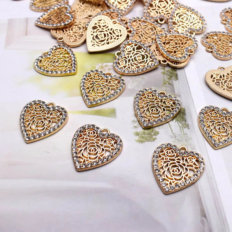 Wholesale 10pcs/bag Alloy Heart Shape Charms Pendant Micro Zircon Heart Pendant Charms Jewelry Making Necklace