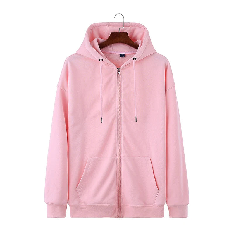 Wholesale Solid pink Black White Grey Long Sleeve Hooded Cotton Breathable Anti-wrinkle Zip Winter Sweatshirt Unisex Plain Dyed