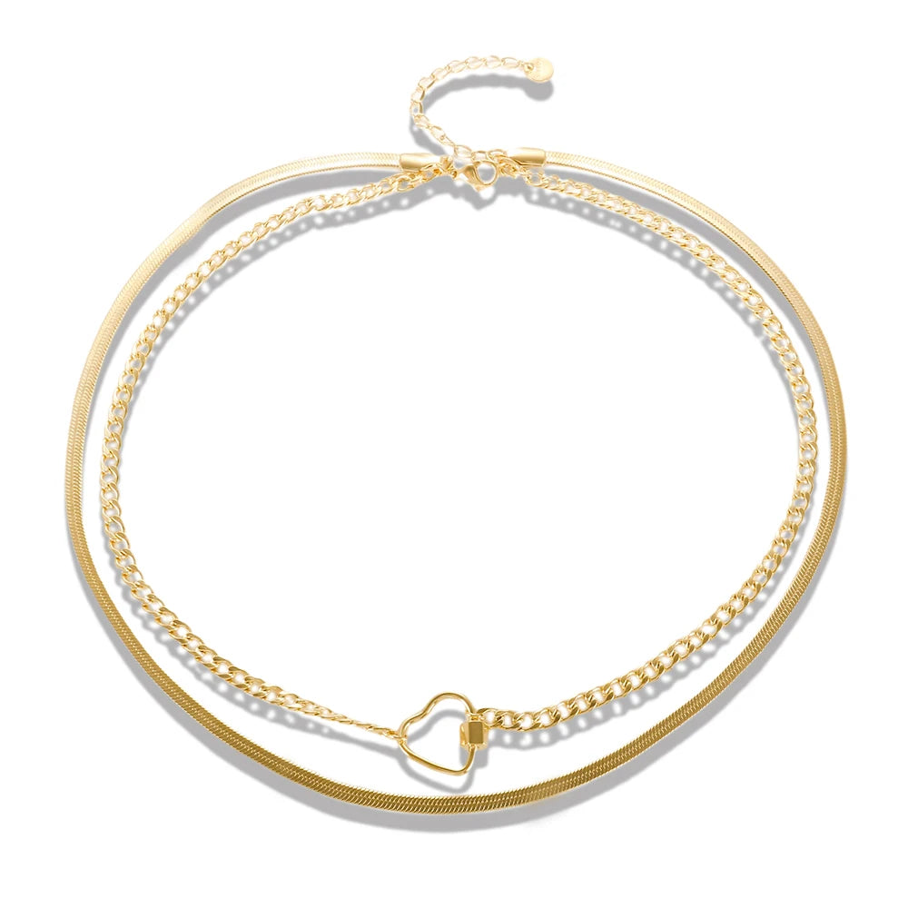 Trendy Double Layer Heart Necklace Gold Plated Stainless Steel Necklace Customized Necklace
