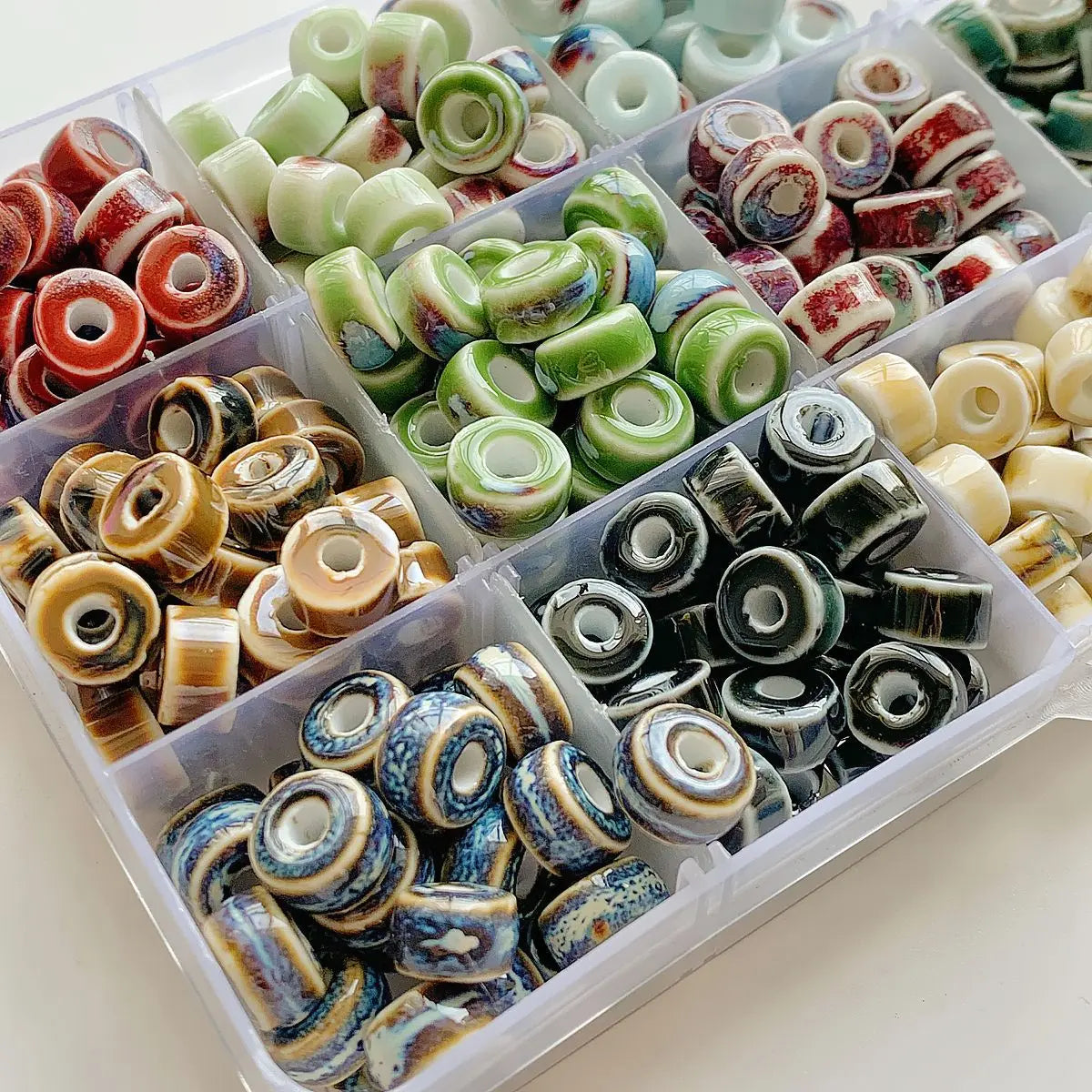 Simple 10mm Geometric Flat Round Loose Beaded Charm Ceramic Clay Porcelain Beaded for DIY Bracelet Jewelry Accessories