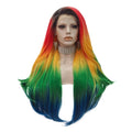 Celebrity  Dyed Orange Green Yellow Blue 13*4 Futura Heat Resistant T-part  Lace Front Synthetic Hair Wigs for Daily Wearing