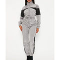 Contrast Color Mock Neck Windbreaker Jumpsuit Tracksuit Jumpsuit Set for Women Long Sleeve Pant Romper for Women Zipper