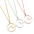 Fashion Non Tarnish Silver 18K Gold Plated Stainless Steel Ocean Wave Pendant Necklace Jewelry for Women