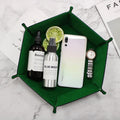 PU Leather Hexagonal  Double Sided Foldable Dice Storage Tray PU Dice Tray  Desktop Storage Box Leather Double-Deck Dice Tray