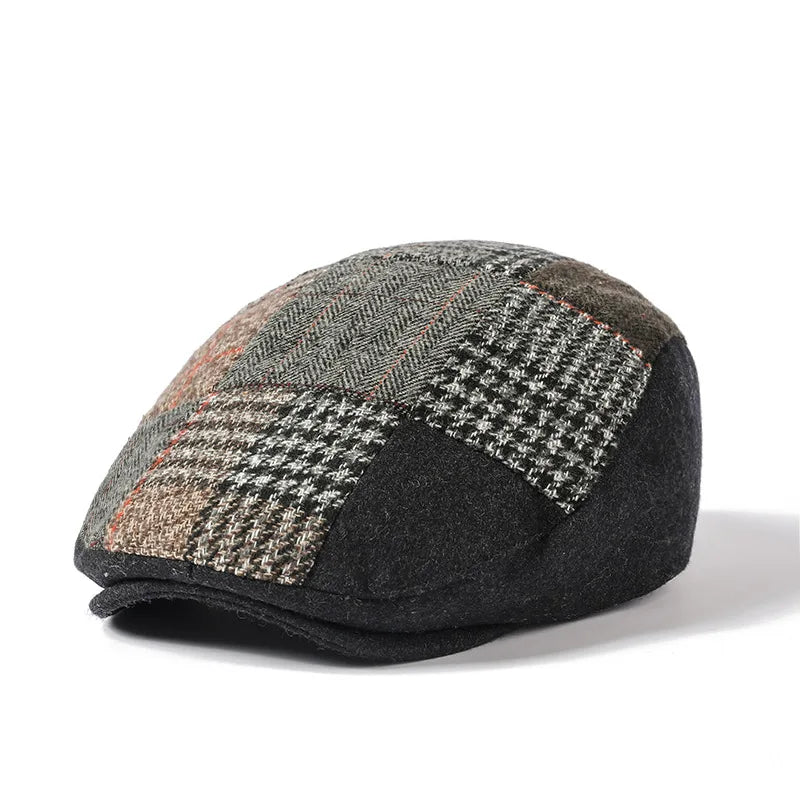 2023 Autumn Winter New Euro American British Houndstooth Flat Top Ivy Cap Ducktongue Retro Mens Cotton Beret Hat