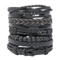 Hot Selling  DIY 6 Pieces/set Men's Leather Bracelet Handmade Braided Beaded Charm Bracelet Fine Jewelry for Men