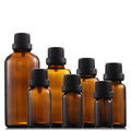 China Factory's Collection of 5ml to 100ml Amber Glass Bottles with Black Plastic Screw Cap for Essential Oils