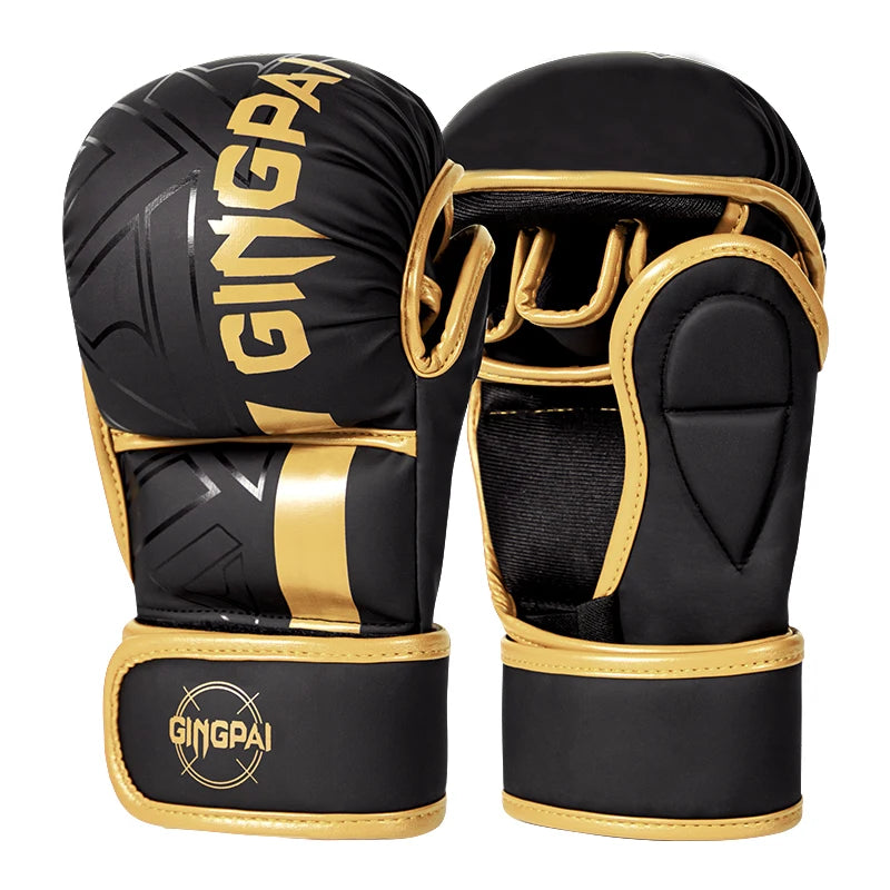 GINGPAI Professional Half-Finger Leather Gloves for MMA Thickened Sanda Karate Muay Thai Training for Men Women for Boxing