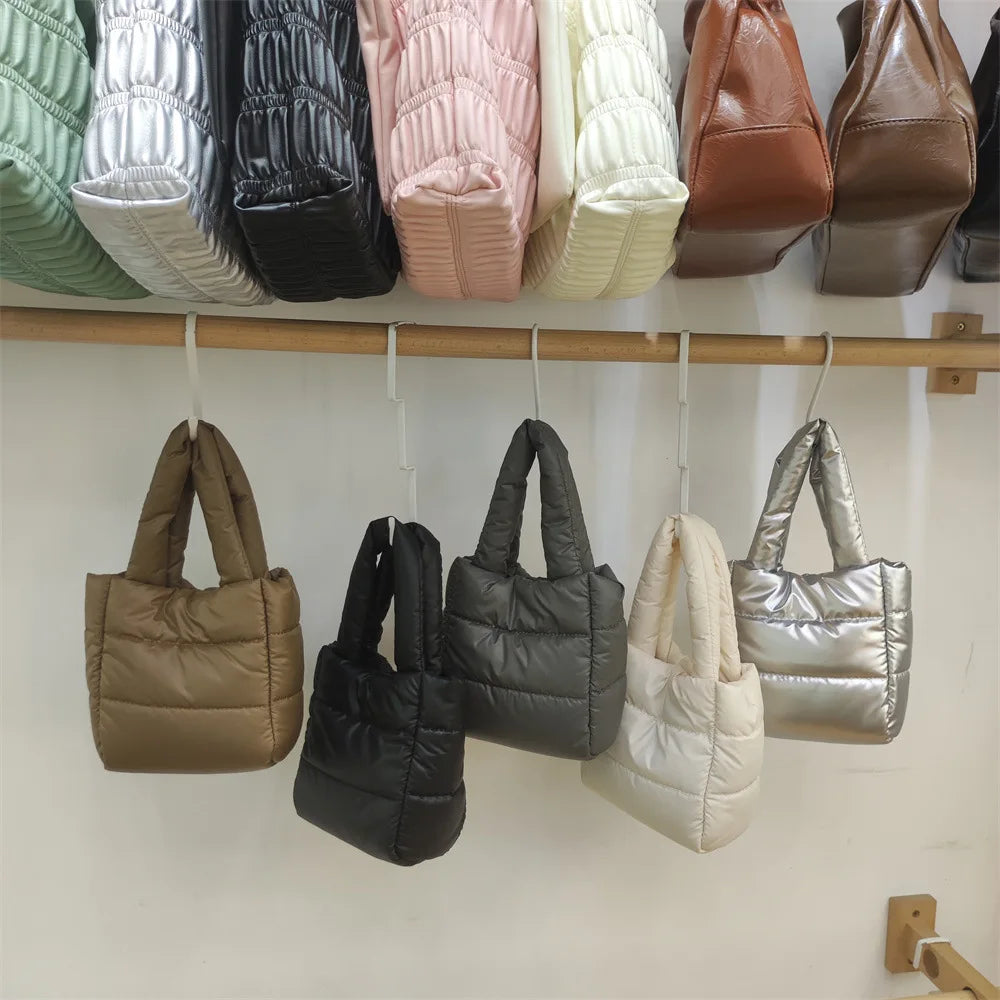 New Quilted Puffy Coat Bags Female Small Tote Bag Puffer Design Cotton Down Lady Handbags Puffy Bag Women