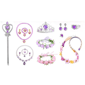 Princess Rapunzel Costume Dress up Accessories for Girls Gloves Tiara Crown Necklace Bracelet Ring Princess Cospla