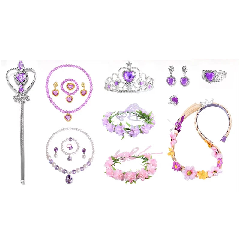Princess Rapunzel Costume Dress up Accessories for Girls Gloves Tiara Crown Necklace Bracelet Ring Princess Cospla