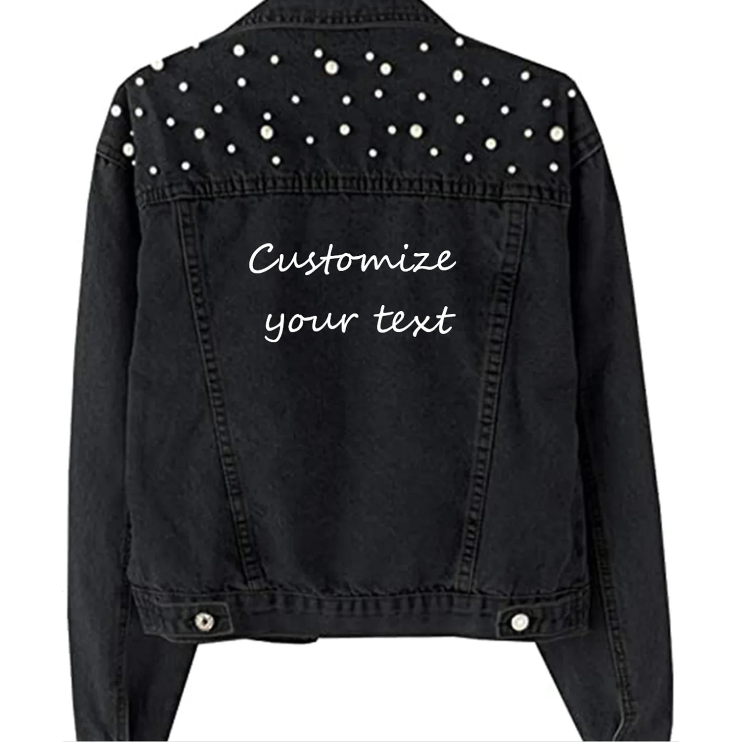 Custom Text Embroidery Logo Plus Size Women Pearl Denim Jacket Long Sleeve Beads Women Denim Jacket Spring and Autumn Coat