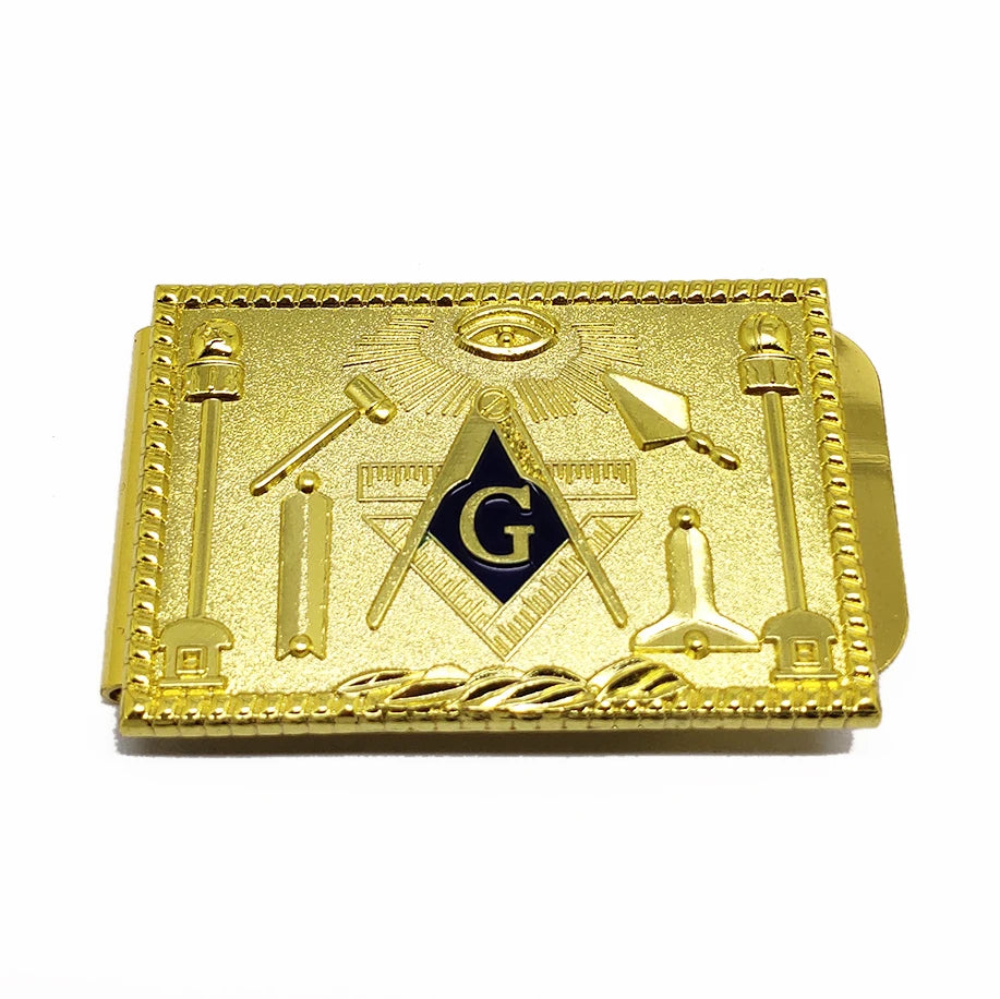 High Quality Wholesale Freemason Ties Masones Metal Custom Gold Plating Club Masonic Badge Freemasonry Money Clip