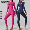 RUIQUWIN Tight-fitting Long-sleeved Yoga Jumpsuit Outdoor Sports Fitness Wear Solid Color Fitness Bodysuit for Women