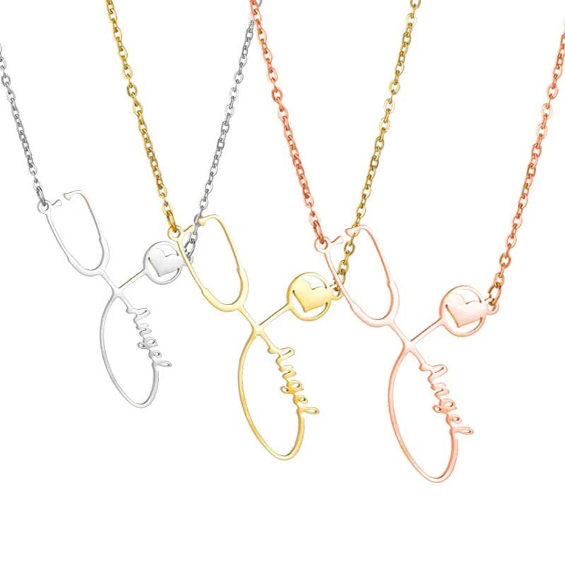 Nurse Doctor Gift Gold Plated Custom Name Stainless Steel Personalized Stethoscope Necklace