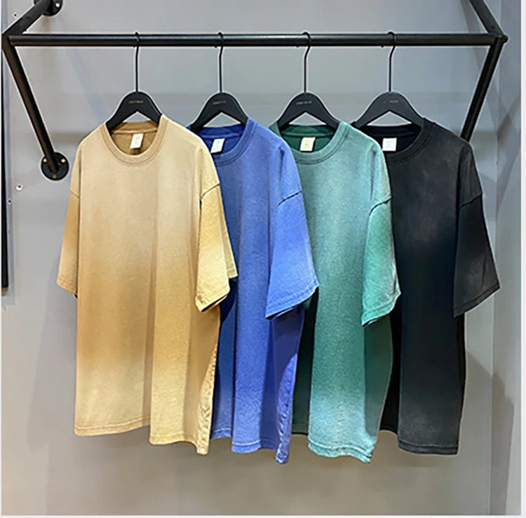 100% Cotton Jersey Oversized Acid Washed Pigment Dye Sun Faded Vintage Wash Solid Print Unisex T Shirts for Men Street Style