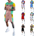 Custom logo Men Two Piece Summer Sweatsuit Sports Track Suit Sets Casual Patchwork Tricolor Training Jogging Wear Track Suits