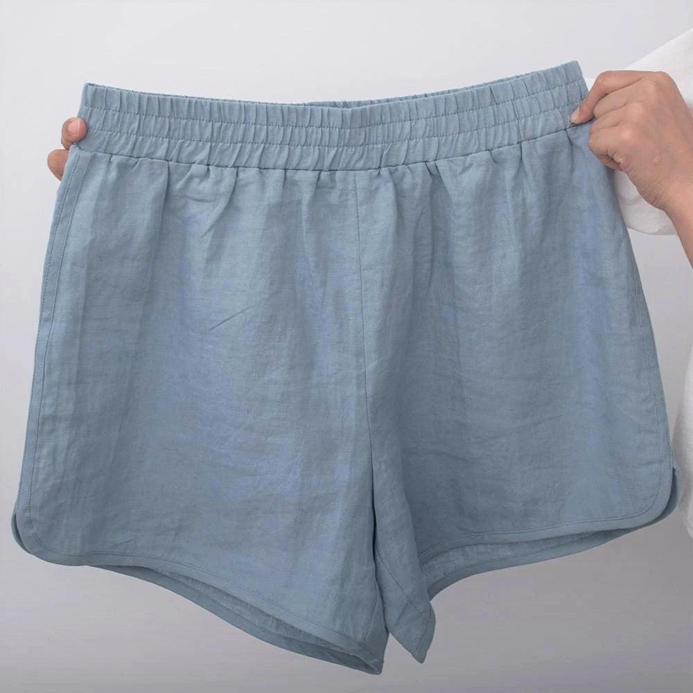 Multi Color Leisure Summer Women Custom Plain Soft 100% Stone Washed Linen Sleepwear Unisex Pajamas Pure Linen Trousers Shorts