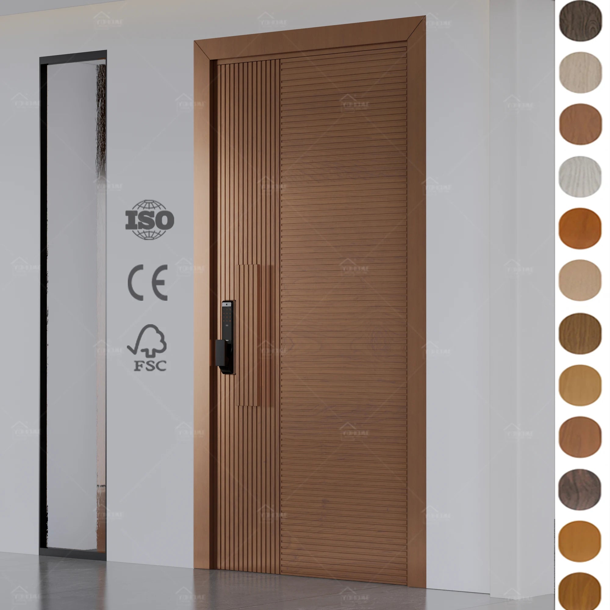 China Top Pivot Door Manufacturers Premium Brown Vertical Front Pivot Door Modern External Entrance Composite Pivot Door