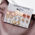 Vintage Turquoise Earrings Personality Gem Elephant Rose Flower Pearl Leaf Set Earrings Sets