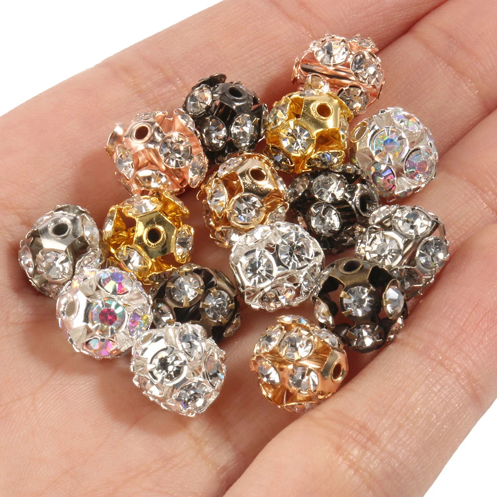 6/8/10MM Rhinestone Ball Beads Metal Round Spacer Multi-color for Bracelet Jewelry Making