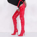 Whole Sale Price Women Boots European American Thigh High Boots Patent PU Pointed Toe Belt Buckle Side Zipper Shoes Women