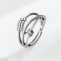 Anxiety Bead Stress Ring 925 Sterling Silver Three Layers Bead Adjustable Finger Ring for Women