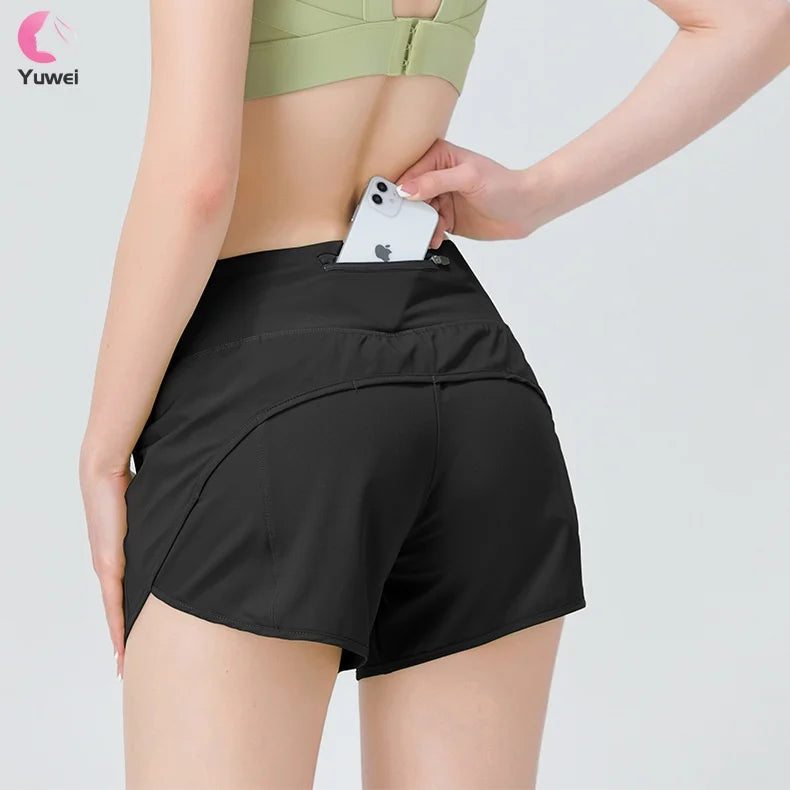 2 in 1 Drawstring Closure Solid Women's High Waisted Athletic Shorts Breathable Seamless Running Workout Gym Quick Dry